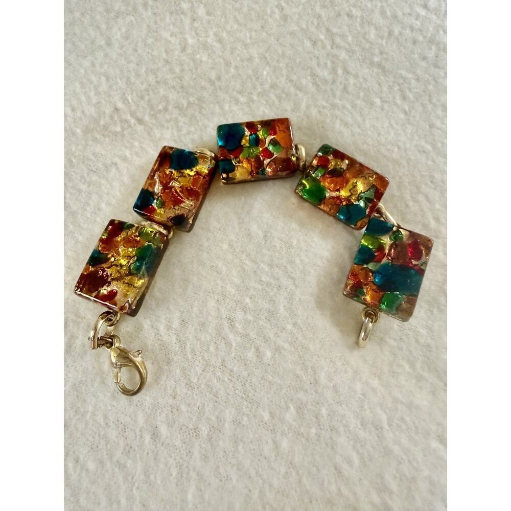 Vintage Paint Splatter Porcelain Tile Chain Link Bracelet